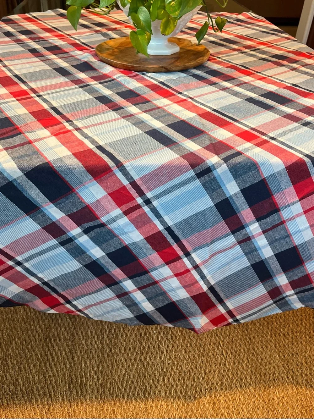 Classic Plaid Red, Navy & White Plaid  Round Tablecloth- Tommy Hilfiger style